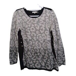 Zozo Sweater Womens XL Black White Stripes Animal Print Stretch Round Neck